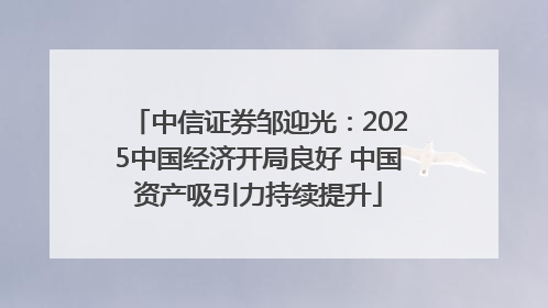 中信证券邹迎光：2025中国经济开局良好 中国资产吸引力持续提升